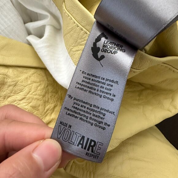 Zadig & Voltaire Visko Cuir Froisse Butter Yellow Leather Blazer Women's 40 NEW - Picture 14 of 15